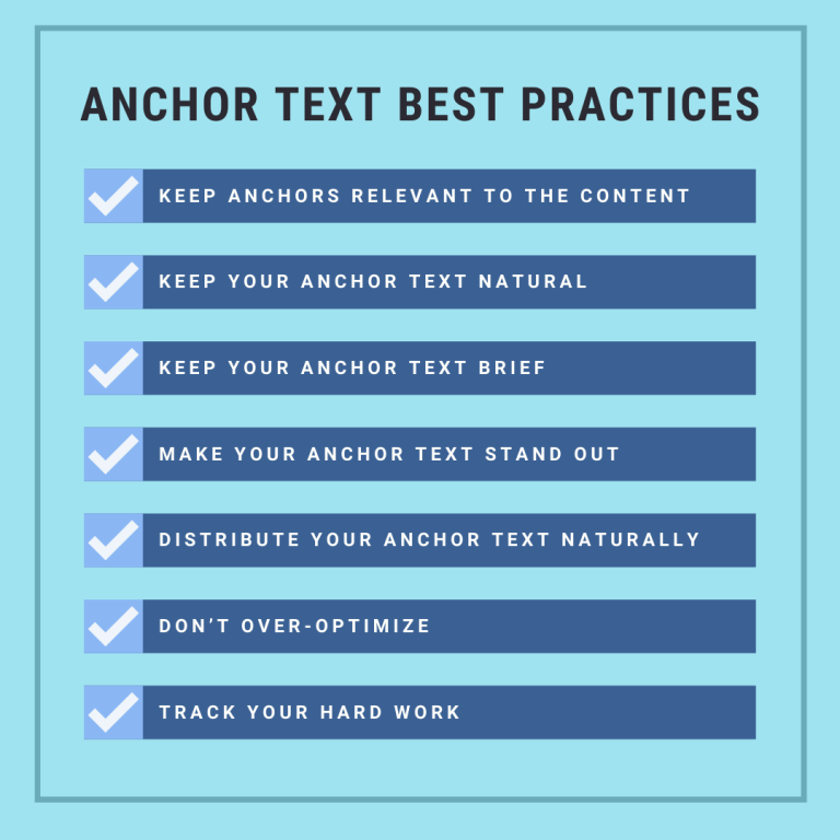 Checklist infographic of anchor text SEO best practices for 2026 including relevance, variation, and safe keyword ratios