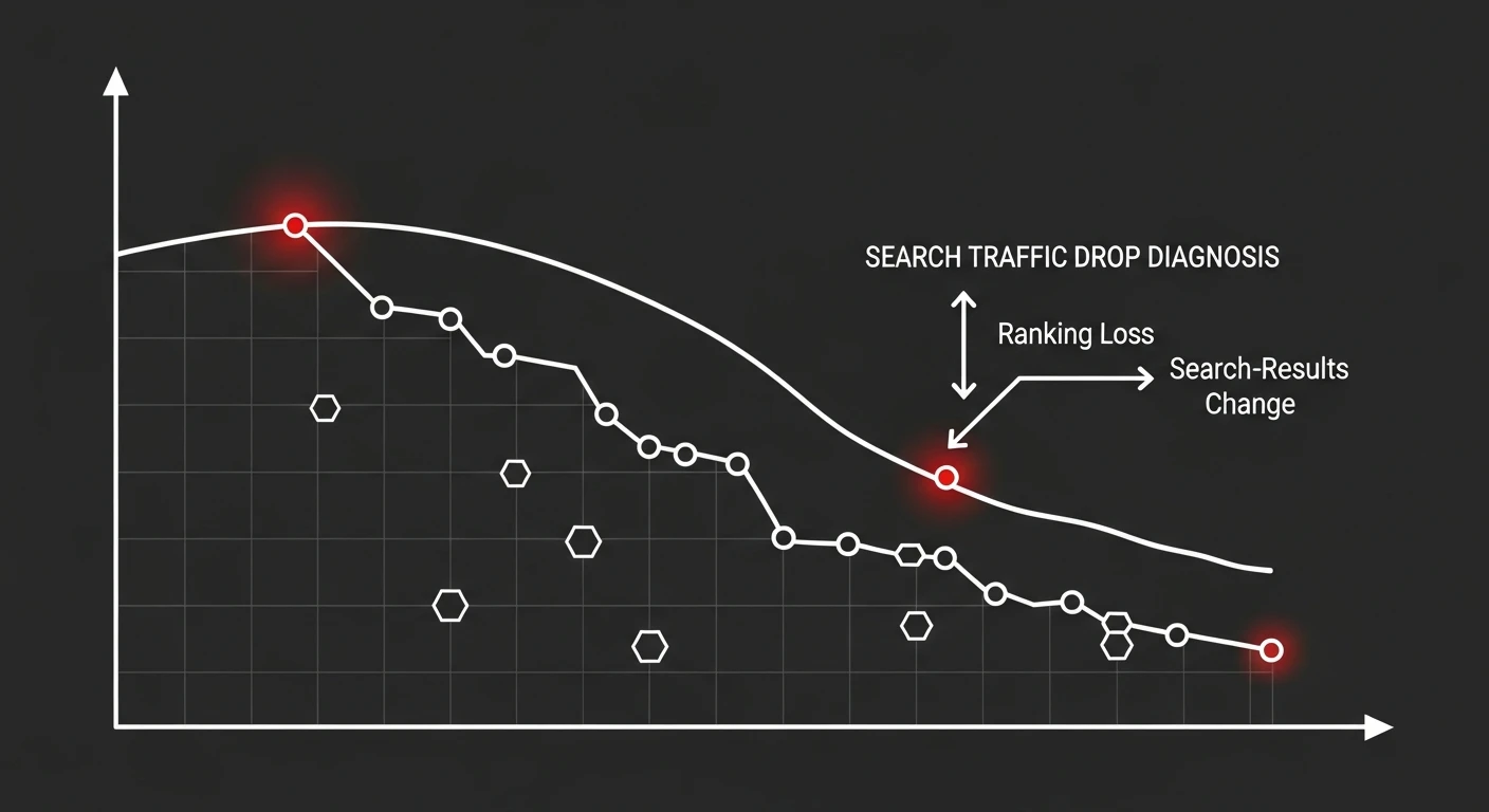 Graph showing organic traffic drop after a Google algorithmic penalty in 2026