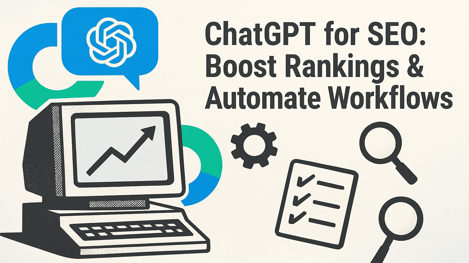 Diagram showing how ChatGPT supports keyword research, content creation, optimization, and SEO reporting