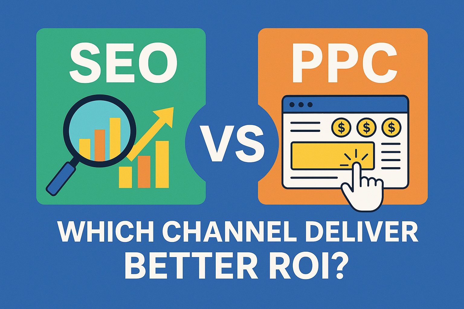 Infographic comparing SEO and PPC on speed, cost, targeting and longevity